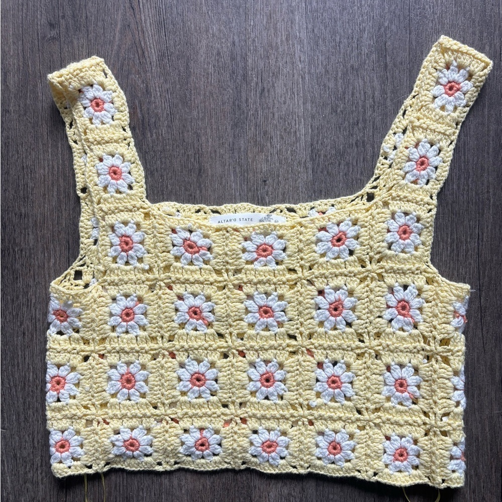Altar'd State Yellow Floral Crochet Tank Top